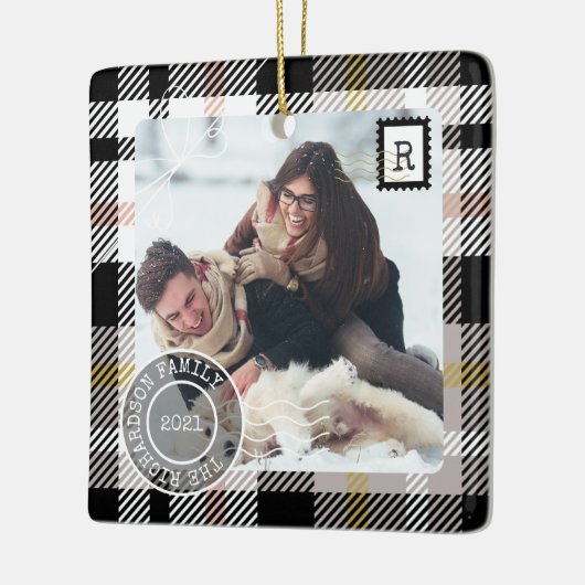 Black Tartan Pset Delivery Parcel 2 Fotoserie Keramisch Ornament (Links)