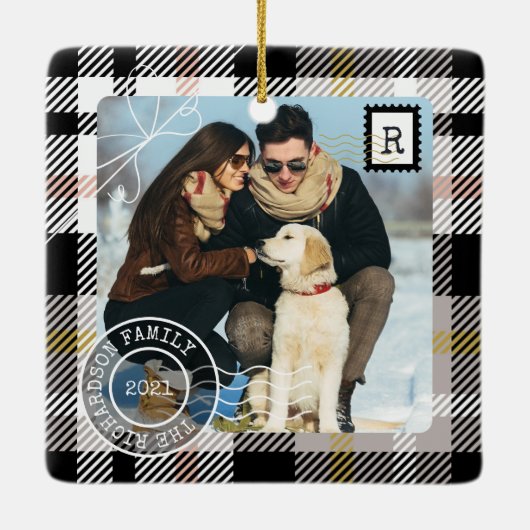 Black Tartan Pset Delivery Parcel 2 Fotoserie Keramisch Ornament (Achterkant)