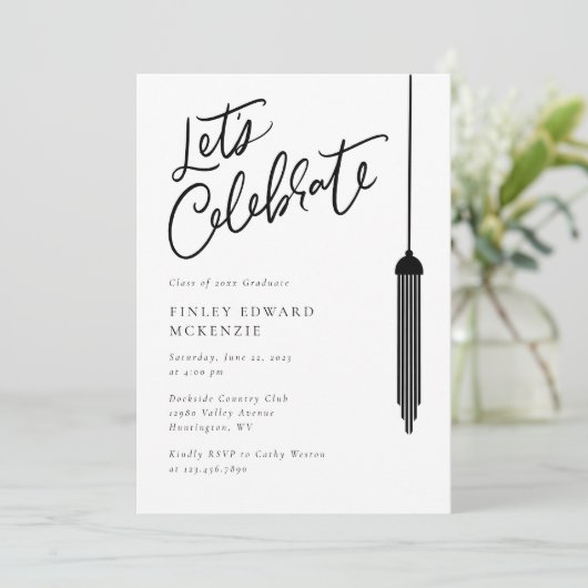 Black Tassel Afstudeerder Party Afstuderen Invitat Save The Date (Staand voorkant)