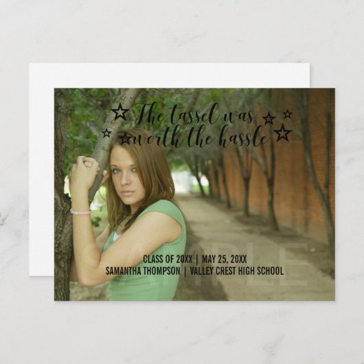 Black Tassel Worth Hassle Foto Afstuderen Aankondigingskaart (Voorkant / Achterkant)
