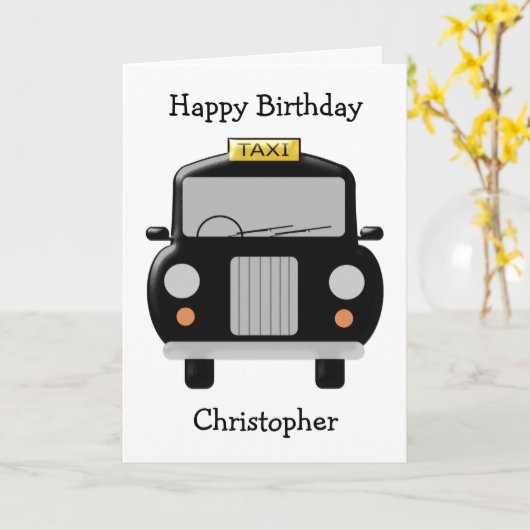 Black Taxi Birthday Kaart (Gele Bloem)