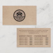 Black Taxi Cab Logo, Kraft Paper Effect Price List Visitekaartje (Voorkant / Achterkant)