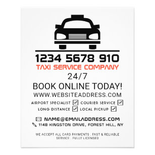 Black Taxi Cab Logo, Taxi Cab Firm with Price List Flyer