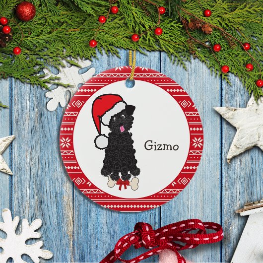 Black Teacup Poodle Dog Santa Monogram Keramisch Ornament