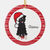 Black Teacup Poodle Dog Santa Monogram Keramisch Ornament (Voorkant)