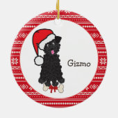 Black Teacup Poodle Dog Santa Monogram Keramisch Ornament (Achterkant)