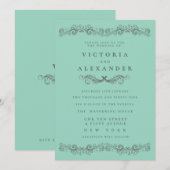 Black Teal Flourish Elegant Any Time Wedding Kaart (Voorkant / Achterkant)