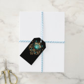BLACK TEAL & GOLD CHRISTMAS ORNAMENT CADEAULABEL (Met Touw)