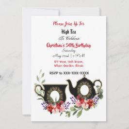 Black Teapot Floral vanmiddag High Tea 50 Birthday Kaart