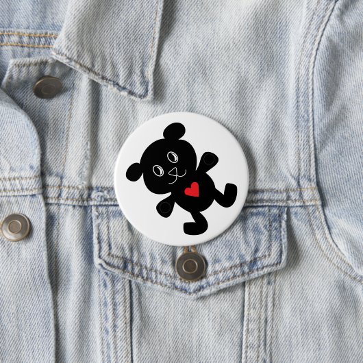 Black Teddy Bear Love Ronde Button 7,6 Cm (In situ)