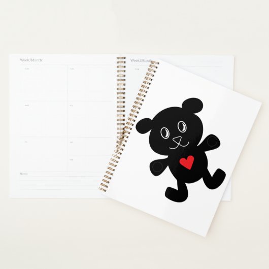 Black Teddy Bear Love Spiral Planner (Display)
