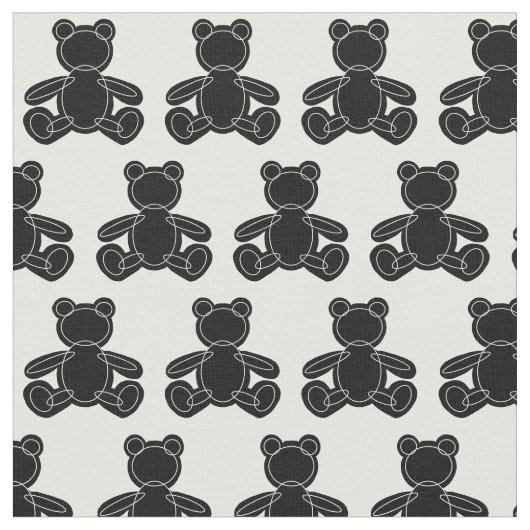 Black Teddy Bear Outline Fabric Stof (Close Up)