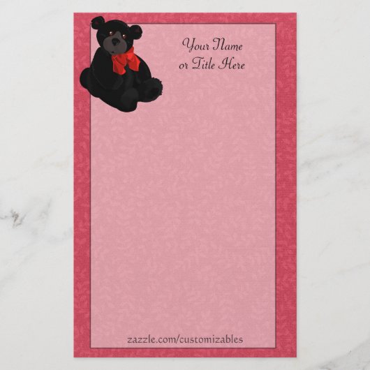 Black Teddy Bear Stationery Briefpapier (Voorkant)