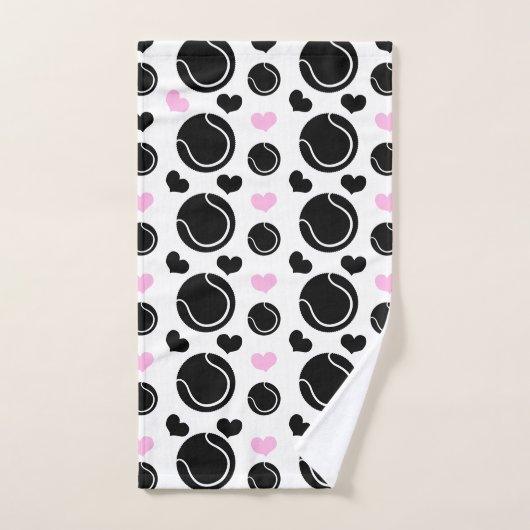 Black Tennis Balls Pattern and Pink Hearts Love Handdoek (Handdoek)