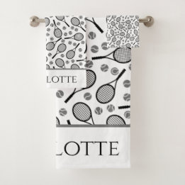 Black Tennis Rackets en Grey Balls H Bad Handdoek