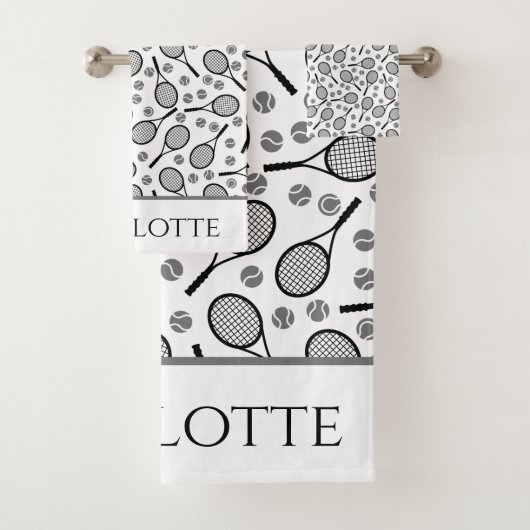 Black Tennis Rackets en Grey Balls H Bad Handdoek (Insitu)