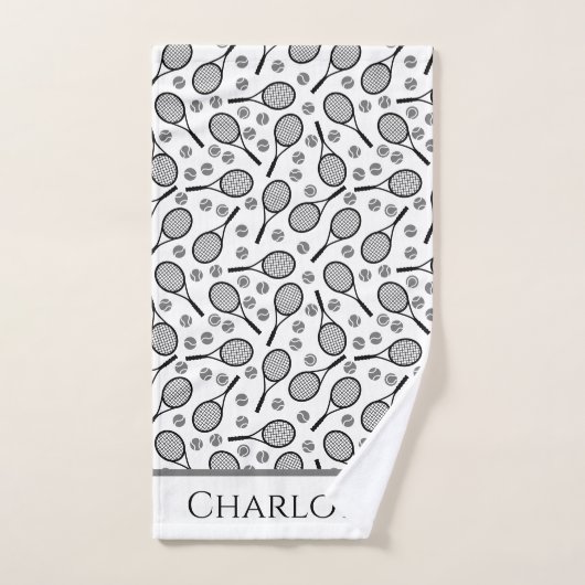 Black Tennis Rackets en Grey Balls  Handdoek (Handdoek)
