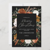 Black terracotta floral botanical elegant script feestdagenkaart (Voorkant)