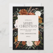 Black terracotta floral botanical elegant script feestdagenkaart (Voorkant)