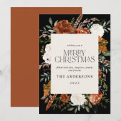 Black terracotta floral botanical elegant script feestdagenkaart (Voorkant / Achterkant)