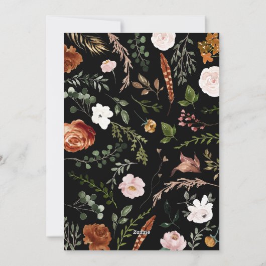 Black terracotta floral botanical elegant script feestdagenkaart (Achterkant)