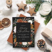 Black terracotta floral botanical elegant script feestdagenkaart