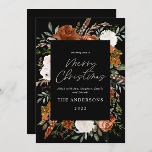 Black terracotta floral botanical elegant script h feestdagenkaart