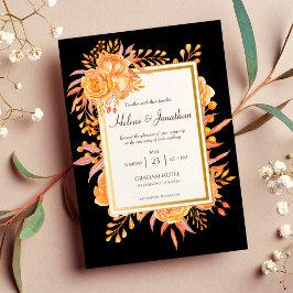 Black Terracotta Floral Elegant Rustic Wedding Kaart