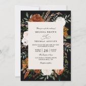 Black terracotta floral rustic qr code wedding kaart (Voorkant)