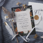 Black terracotta floral rustic qr code wedding kaart