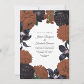Black & Terracotta Photo/QR Code Floral Wedding Kaart (Voorkant)