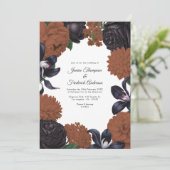 Black & Terracotta Photo/QR Code Floral Wedding Kaart (Staand voorkant)