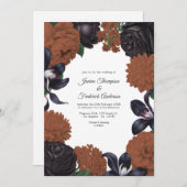 Black & Terracotta Photo/QR Code Floral Wedding Kaart (Voorkant / Achterkant)