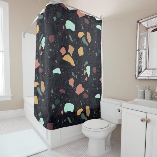Black Terrazzo Pattern Douchegordijn (In situ)