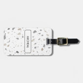 Black Terrazzo Pattern Texture  Bagagelabel (Voorkant horizontaal)