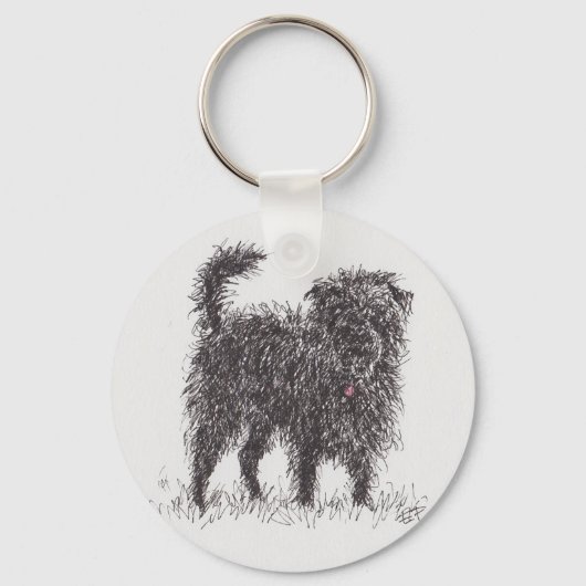 Black Terrier Button Key ring Sleutelhanger (Voorkant)
