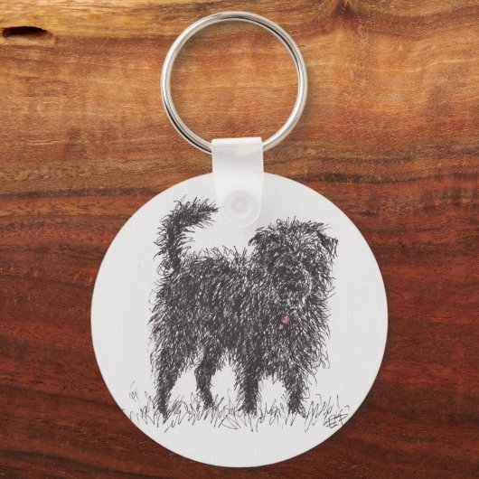 Black Terrier Button Key ring Sleutelhanger (Voorkant)