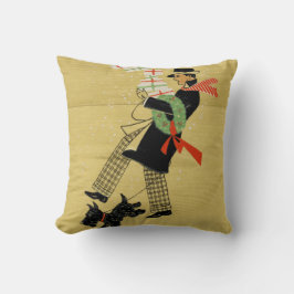 Black Terrier Dog met Man Vintage-kerstmis Kussen