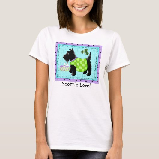Black Terrier Dog Turquoise Paarse Scottie Love T-shirt (Voorkant)