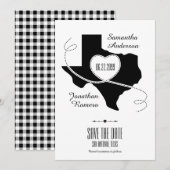 Black Texas Curling Ribbon Save the Date (Voorkant / Achterkant)