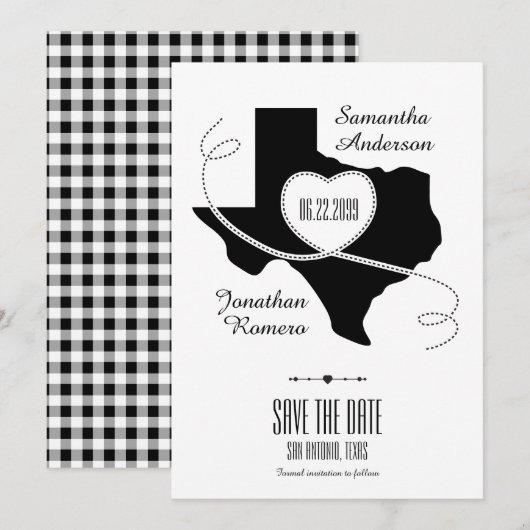 Black Texas Curling Ribbon Save the Date (Voorkant / Achterkant)