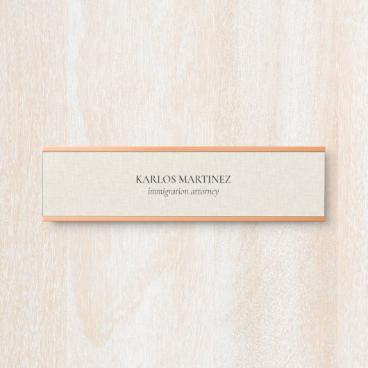 Black Text On Beige Linen Immigration Attorney Deurbordje (Voorkant)