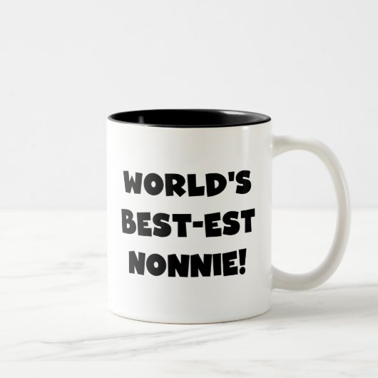 Black Text 's Werelds beste Nonnie Gifts Tweekleurige Koffiemok (Rechts)