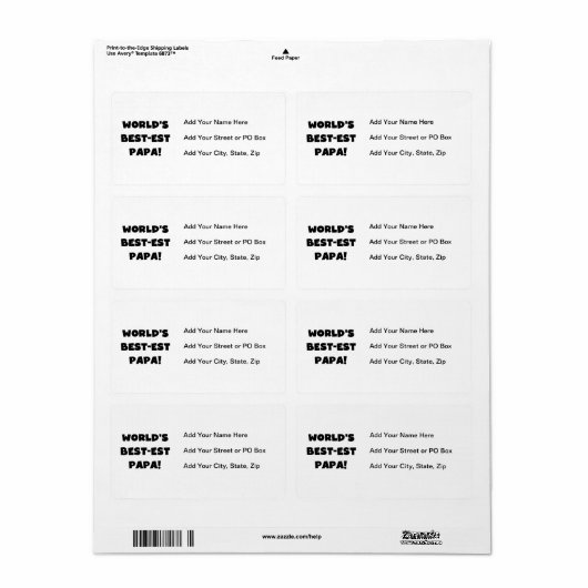 Black Text 's Werelds Beste Papa Tshirts en gesche Etiket (Full Sheet)