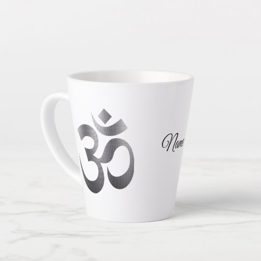 Black Textured Om Symbol, Name, 12oz Latte Mok (Linkerhoek)