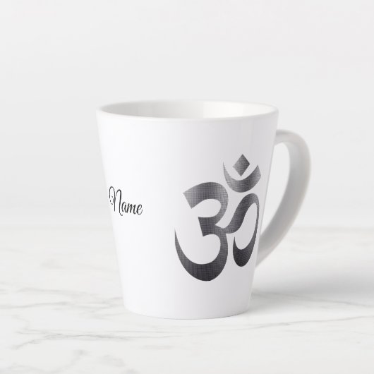 Black Textured Om Symbol, Name, 12oz Latte Mok (Rechterhoek)
