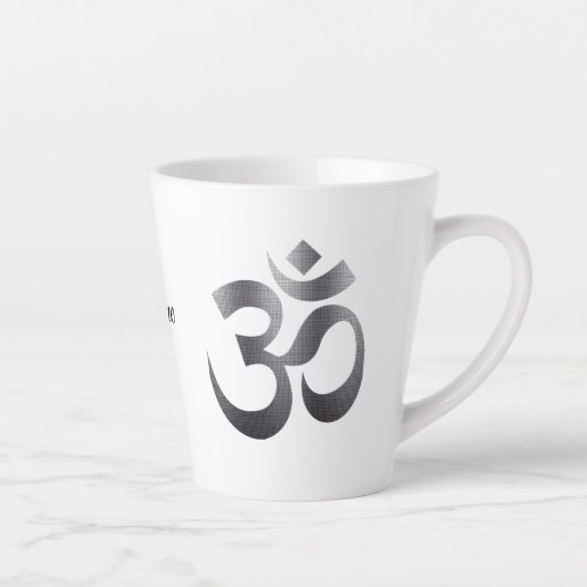 Black Textured Om Symbol, Name, 12oz Latte Mok (Rechts)