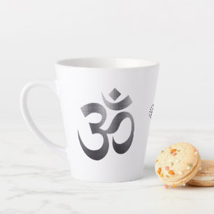 Black Textured Om Symbol, Name, 12oz Latte Mok