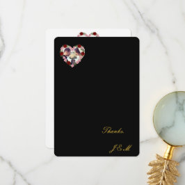 Black thank you card with a pink and red heart bedankkaart