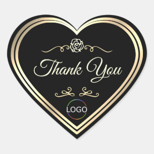 Black Thank You Verpakking met Goud Lijst en Logo Hart Sticker